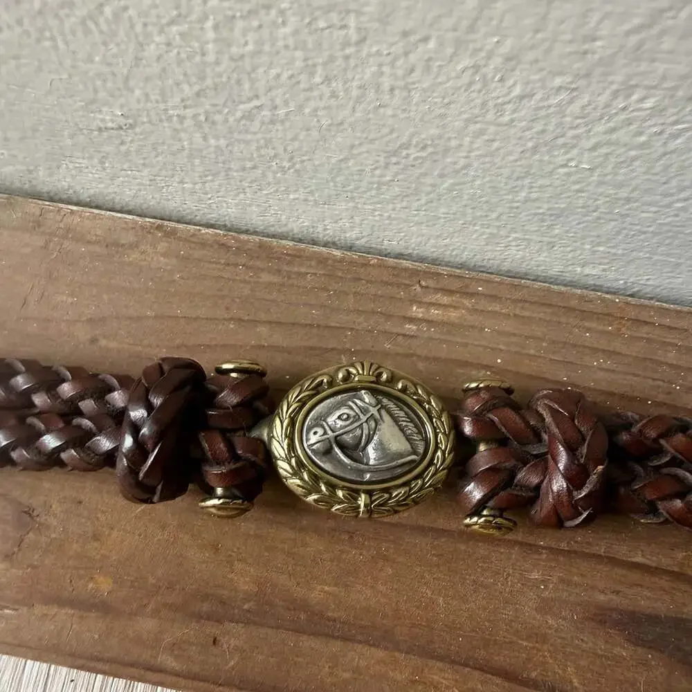 Vintage Brighton Braided Leather Belt Brown Western Equestrian Toggle